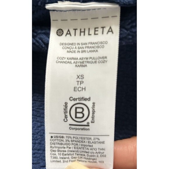 Athleta Cozy Karma Blue Asym Sweatshirt Pullover Pockets Zip Funnel Neck XS - Picture 10 of 10